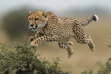 Wall Mural - Cheetah in mid-air leap