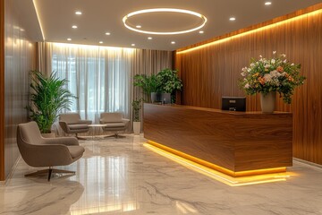 Canvas Print - Modern Office Reception Area with Warm Lighting