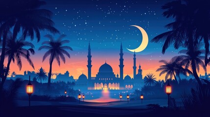 Poster - Mosque under a starry sky