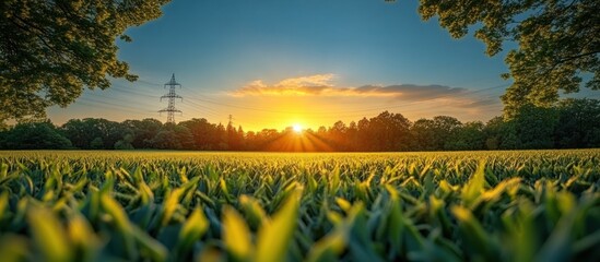 Poster - Golden Sunset Over Green Field