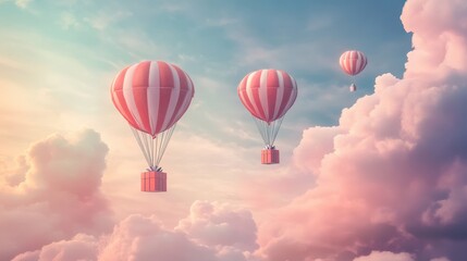 Canvas Print - A Box flying on a parachute with pink cloud,vector illustration of package flying down from sky and cloud with parachute, concept for delivery service,shopping online,air delivery service.