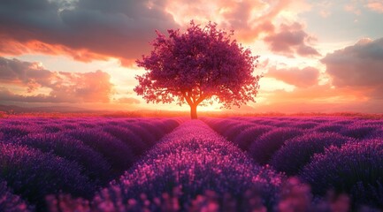 Wall Mural - Sunset over Lavender Field