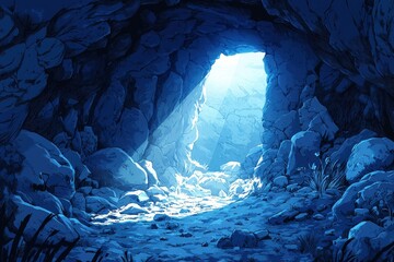 Wall Mural - A Cave Entrance with Sunlight Streaming Through