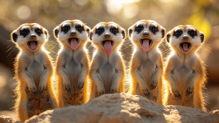 Wall Mural - Five Meerkat Friends Smiling