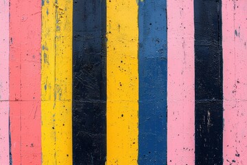 Sticker - Vertical Stripes of Pink, Yellow, Black, Blue Paint on a Wall