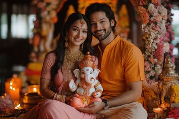 Couple Celebrates Ganesh Chaturthi with Tradition and Joy