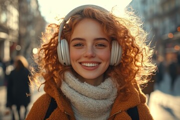 Wall Mural - Young Woman in Headphones