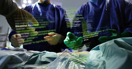 Sticker - Image of data processing over diverse surgeons during operation