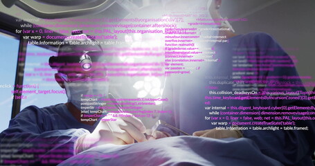 Wall Mural - Image of data processing over diverse surgeons during operation