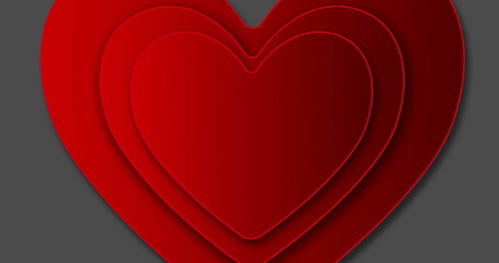 Poster - Image of red hearts pulsating on grey background