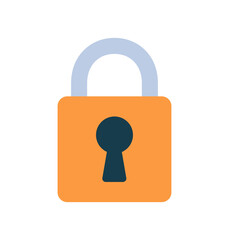 Colorful graphic of a closed padlock. The padlock is on a blue background.  Illustration in flat design style. 