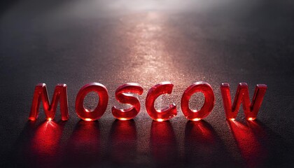 Wall Mural - Moscow Illuminated Red Neon Letters in Focus