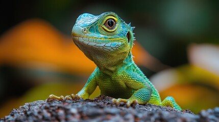 Wall Mural - Close-up Portrait of a Green Lizard