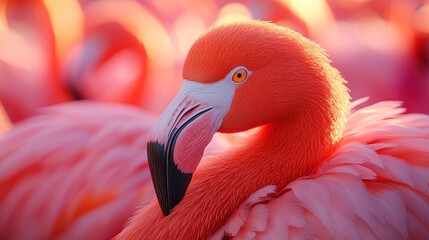 Canvas Print - Close-up of a Pink Flamingo's Head