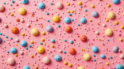 Wall Mural - colorful topping on the pink icing sugar texture background
