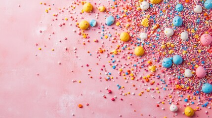 Wall Mural - colorful topping on the pink icing sugar texture background
