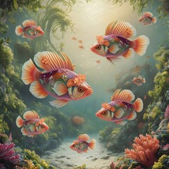 Wall Mural - Seamless background illustration with flower loach