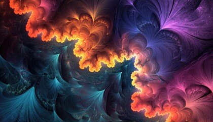 Poster - Vibrant and intricate fractal texture creating an abstract background full of depth and color