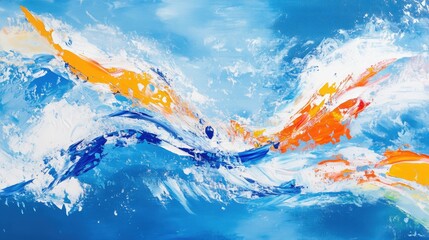 Wall Mural - Abstract Waves with Blue Background Painting