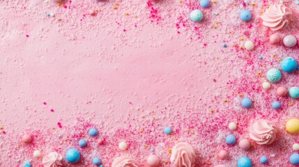 Wall Mural - colorful topping on the pink icing sugar texture background
