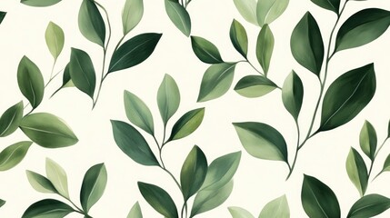 Seamless pattern of green leaves minimalist delicate botanical backdrop