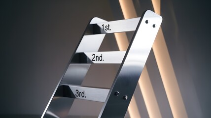 close-up of metallic ladder with steps labeled 