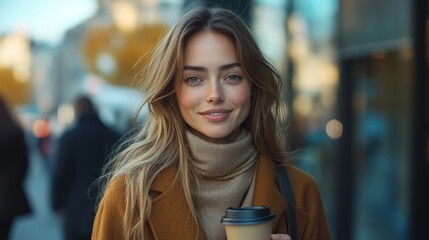 Sticker - Smiling Woman with a Cup of Coffee