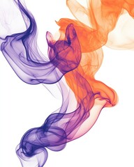 Wall Mural - Line art illustration depicting the flow of orange and purple smoke against a white backdrop showcasing a visually stunning smoke effect