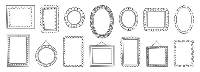 Doodle border frames. Empty frames illustrations. Set of hand drawn borders. Hand drawn picture frames different forms