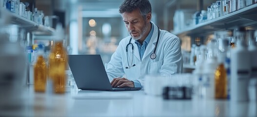 Wall Mural - Doctor Working on Laptop in Lab