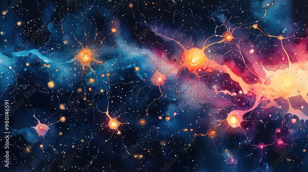 Linking Pathways Conceptual neural connections, a web of illuminated pathways linking ...