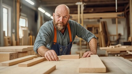 A skilled carpenter focuses on precision work in a woodworking shop, showcasing craftsmanship and dedication to his trade.