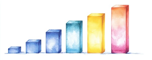 Poster - Stacked bar chart, different colors and shades, clean white background, Watercolor style