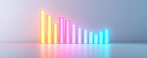 Poster - A bar chart in motion, dynamic data visualization, bold geometric shapes, neon colors, isolated on white background