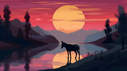 Wall Mural - Donkey In nature Illustration Vector