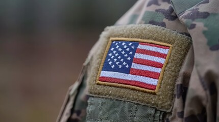 detailed view of a u.s. flag patch on military attire, symbolizing service and dedication.