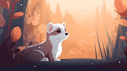 Wall Mural - Ferret In nature Illustration Vector