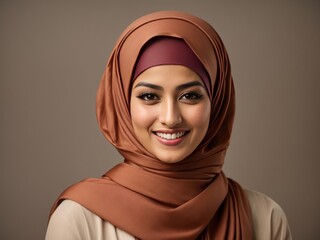 Happy arab asian muslim woman in hijab clothes