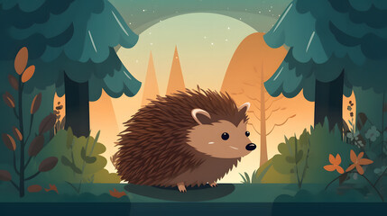 Wall Mural - Hedgehog in nature Illustration Vector