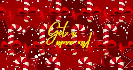 Poster - Red and White Christmas Candy Cane with Get a move on! text. Holiday celebration.