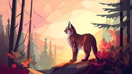 Wall Mural - Lynx In nature Illustration Vector