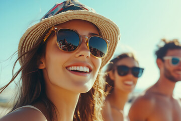 Young group of people having fun together outdoors in a sunny day lifestyle 