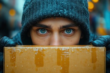 Mysterious Gaze Through a Cardboard Box