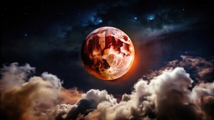 Wall Mural - A Glowing Red Planet in the Night Sky