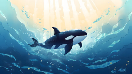 Wall Mural - Orca Killer Whale Under At sea Illustration Vector