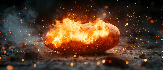 Poster - An explosive scene featuring a fiery object surrounded by sparks and smoke, creating a dramatic visual impact.