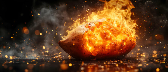 Poster - A vibrant and dynamic scene of a fiery explosion, showcasing bright flames and sparks against a dark background.