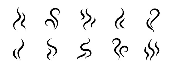 smoke steam icon vector logo set. smoke smell, steam aroma heat icon illustration. hot vapor fire do