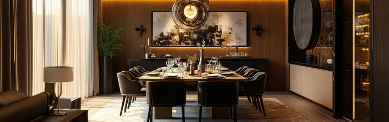 Canvas Print - Elegant dining room with modern decor and a sophisticated atmosphere for gatherings.