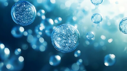 Poster - Bubbles ascend gracefully through water, catching the light and creating a tranquil underwater ambiance. The soft glow enhances the clarity of the spheres and adds to the peaceful atmosphere.